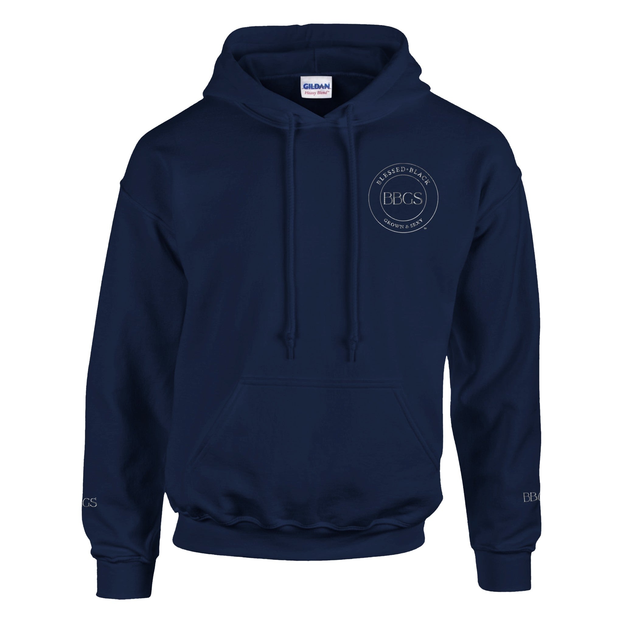 BBGS Classic Unisex Pullover Hoodie (White Logo) on-model in Forest Green.